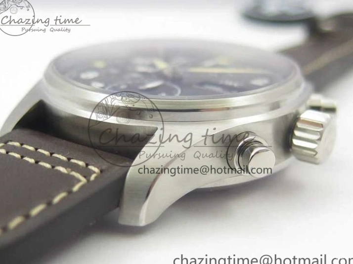 MIROTIME 0514 Pilot Chrono Spitfire IW387903 SS ZF 1:1 Best Edition Black Dial on Brown Leather Strap A OdorResistant 7127